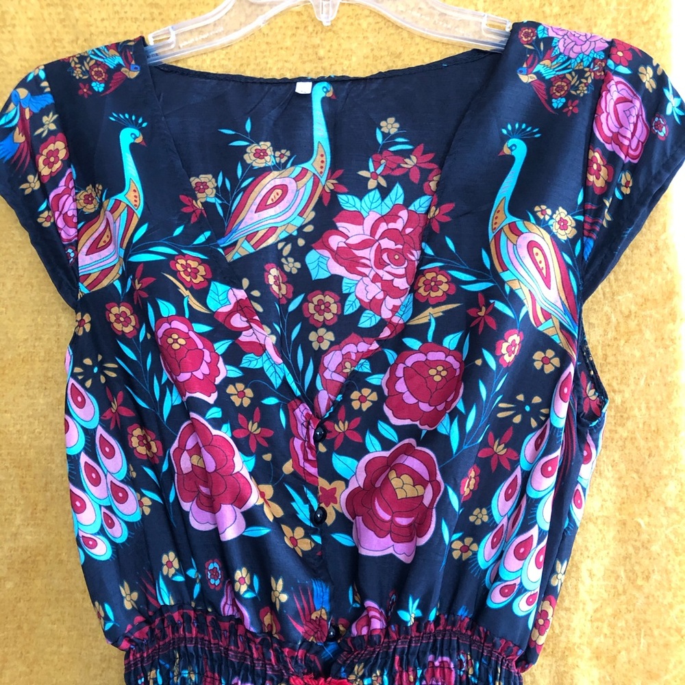 Beautiful Peacock Floral Print Boho Dress